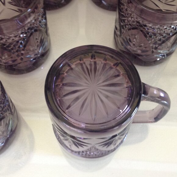 Vintage French Pressed Glass Mugs, Set of 6 Cristal d'Arques Durand Amethyst - Picture 4 of 6